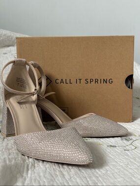 Call it spring Daliaa silver rhinestone mid heel/ Block heel size 7